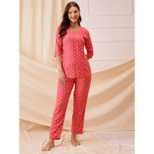 Clovia Rayon Floral Printed Top and Pyjama Pink (Set of 2)