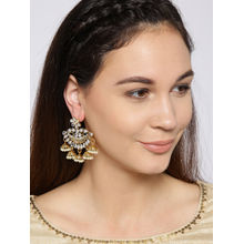 Youbella Off-White Gold-Plated Stone Studded Crescent-Shaped Chandbalis