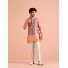KISAH Men Peach Ethnic Kurta with Jacket & Pant