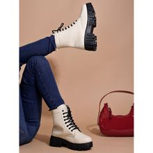 Shoetopia Smart Casual Mid Top Cream Boots for Women