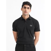 Rare Rabbit Black Premium Polo T-Shirt with Badge Detail