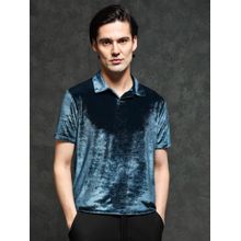 Rare Rabbit Teal Premium Velvet Solid Polo T-Shirt