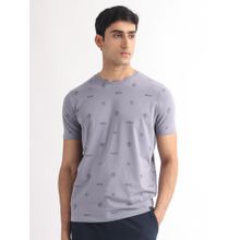 Rare Rabbit Grey Monogram Printed T Shirt