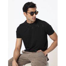 Rare Rabbit Black Premium Monogram Printed T-Shirt