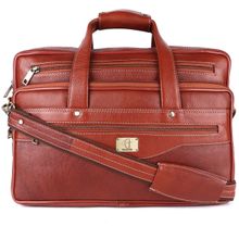 HiLEDER Pure Leather Unisex 16 Inch Briefcase Laptop Messenger Satchel Bag- Tan