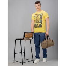 Globus Men Yellow Printed Cotton Round Neck Regular Fit T-shirt