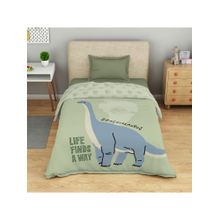 SPACES Jurassic World 100% Cotton 132 Tc Printed Kids Single Quilt Light Green - Green