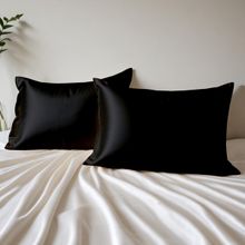 Layers Micro Satin Silk Mystic Black Pillow Covers - Pack of 2
