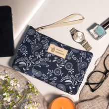 Visual Echoes Navy Blue Paisley Daily Essential Pouch