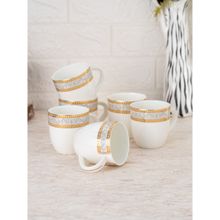 JCPL Fine Ceramic White Printed Skylight Cup, Mug For Tea, Coffee Set Of 6- 180 Ml Each