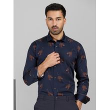 Albino Navy Blue Cotton Casual Full Sleeves Shirt