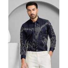 Albino Navy Blue Cotton Casual Full Sleeves Shirt