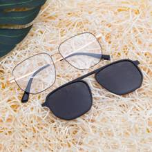 TED SMITH Unisex Gold-Black Aviator Metal Frames Clip On Sunglass With Polarized Lens
