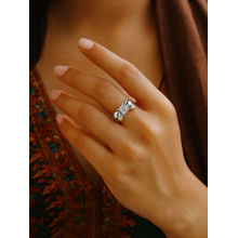 Digital Dress Room White Silver-Plated American Diamond Bow Ring