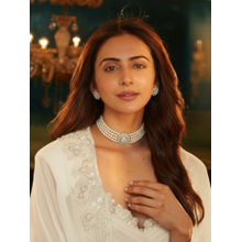 Accessher White Crystal Pearl Multistrand Necklace with Earrings