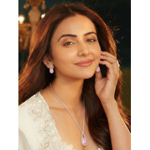 Accessher Silver Light Pink American Diamond Necklace with Earrings