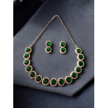 Rebekah Rhodium Plated Green Large Stone Necklace with Earrings