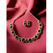 Rebekah Rhodium Plated Green Large Small Stone Necklace with Earrings