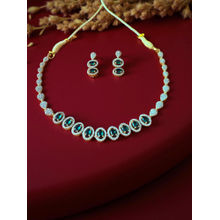 Rebekah Multi-Color Emerald Stone American Diamond Necklace with Earrings