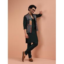 KISAH Men Multi-Color Printed Kurta with Jacket and Churidar (Set of 3)