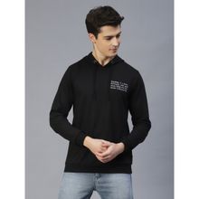RIGO Men Black Text Print Hooded Sweatshirt