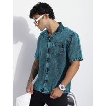 Difference of Opinion Men Blue Cotton Solid Boxy Fit Shirt