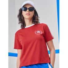 TOKYO TALKIES Women Red Round Neck Printed Oversized T-Shirt