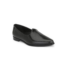 Hitz Men's Black Leather Slip-On Ethnic Shoes
