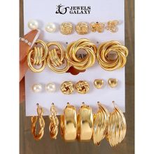 Jewels Galaxy Gold Plated Hoop & Stud Earrings (Pack of 12)