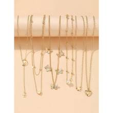 Jewels Galaxy Gold Plated Gold Toned Layered Necklace (Pack of 6)