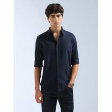 Flying Machine Navy Blue Textured Poplin Shirt