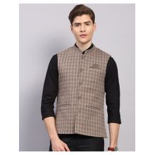 Monte Carlo Men Regular Fit Checked Tan Reversible Nehru Jacket