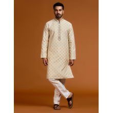 Kora by Nilesh Mitesh Beige Embroidered Mandarin Neck Kurta With Pant