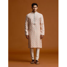Kora by Nilesh Mitesh Peach Embroidered Mandarin Neck Kurta With Pant