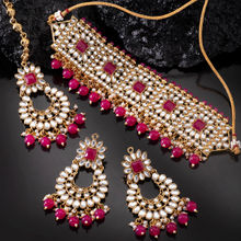 Peora Rani Padmavati Kundan Faux Pearl Choker Necklace Earring Maang Tikka Jewellery (PF26N1350RP)