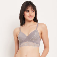 Clovia Powernet Solid Padded Full Cup Wire Free Bralette Bra - Light Grey