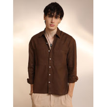 Campus Sutra Men'S Chocolate Brown Solid Canvas Utility Shirt