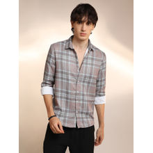 Campus Sutra Men'S Nude Pink and Cloud Grey Tartan Plaid Shirt