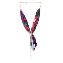 Blueberry Multi Colour Printed Chain Detailing Scarf Necklace