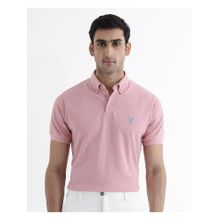 Rare Rabbit Face Light Pink Embroidered Regular Fit Polo T-Shirt