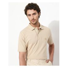 Rare Rabbit Gamor Beige Plain Regular Fit Polo T-Shirt