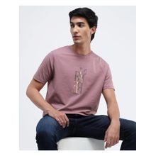 Rare Rabbit Keat Pink Graphic Print Regular Fit T-Shirt