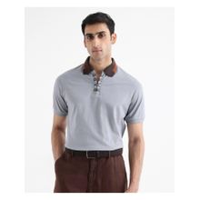 Rare Rabbit Rique Light Grey Plain Regular Fit Polo T-Shirt