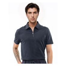 Rare Rabbit Stan 2 Dusky Navy Blue Plain Regular Fit Polo T-Shirt