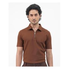 Rare Rabbit Stan 2 Dusky Brown Plain Regular Fit Polo T-Shirt