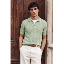 Snitch Men Mint Green Textured Half Sleeves Regular Fit Polo T-shirt