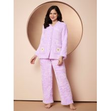 Secret Wish Lilac Velvet Floral Faux Fur Winter Night Suit