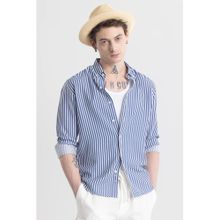 Snitch Men Blue Stripes Cotton Blend Casual Shirt