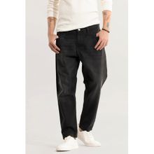 Snitch Men Black Plain Loose Casual Jeans