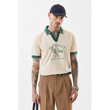 Snitch Cream Printed Half Sleeves Slim Casual Polo T-shirt